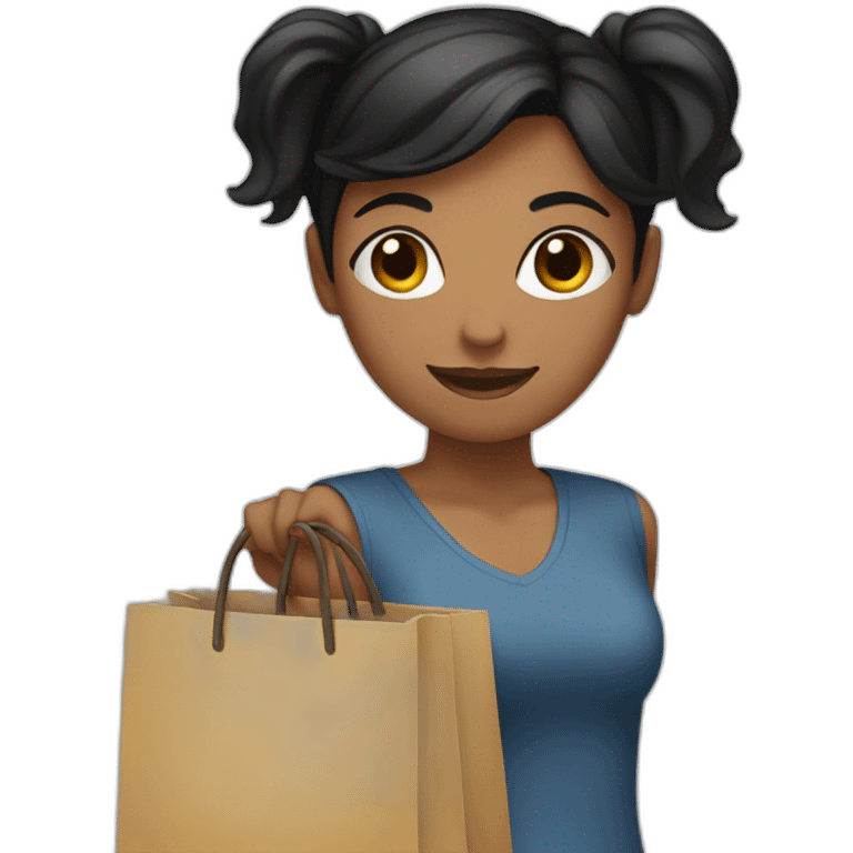 Black hair, woman, ponytail, holding bags emoji