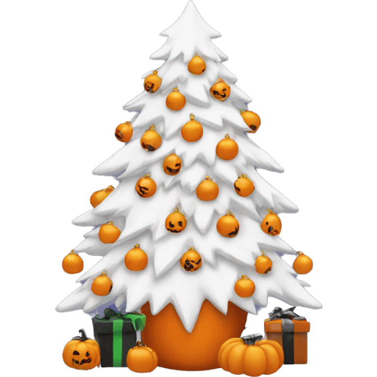 white christmas tree with halloween decor  emoji