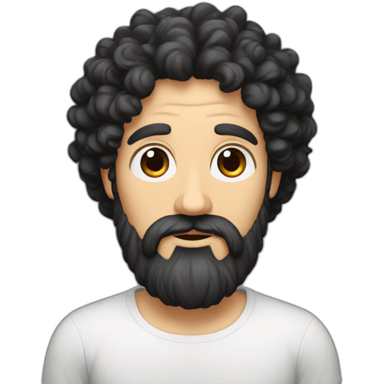 white man, black beard and curly hair, russian emoji