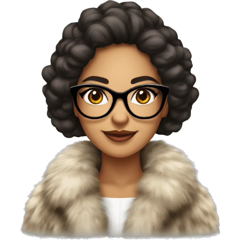 Beautiful gorgeous Hispanic girl wearing fur coat and fancy glasses emoji