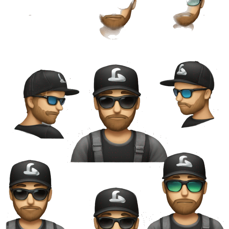 Gamer dude with beard and sunglasses and a black trucker hat with the letters "TL" on it emoji