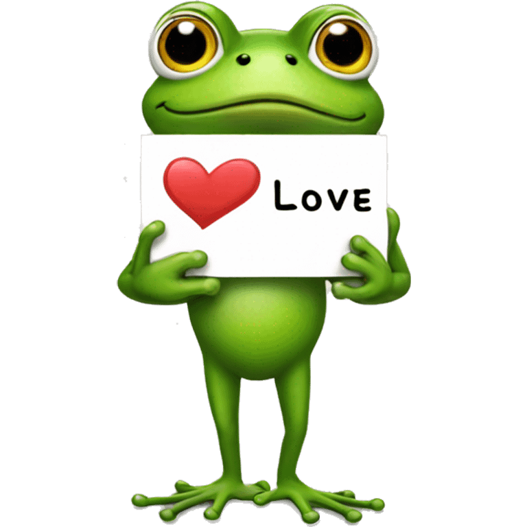 Frog holding sign saying I love you emoji