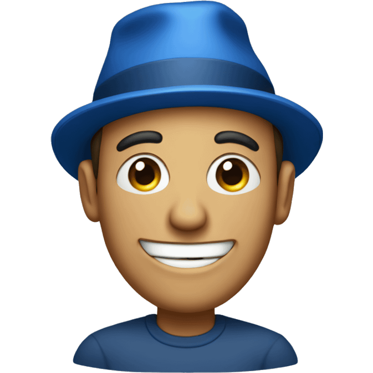 Man wearing blue hat with winking eye emoji