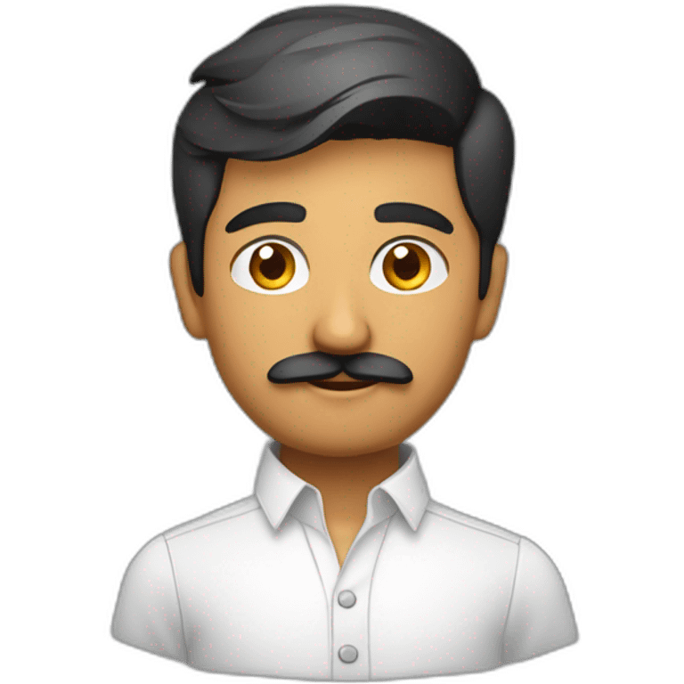 Young indian developer in plain white shirt with sleeve up and mustach profile image emoji