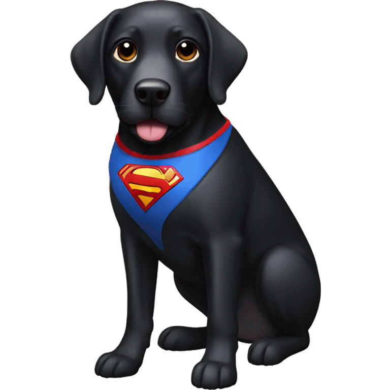 black lab wearing a superwoman mask emoji