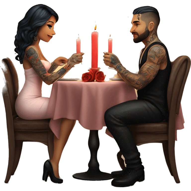 romantic candle light dinner for beautiful tattooed couple emoji