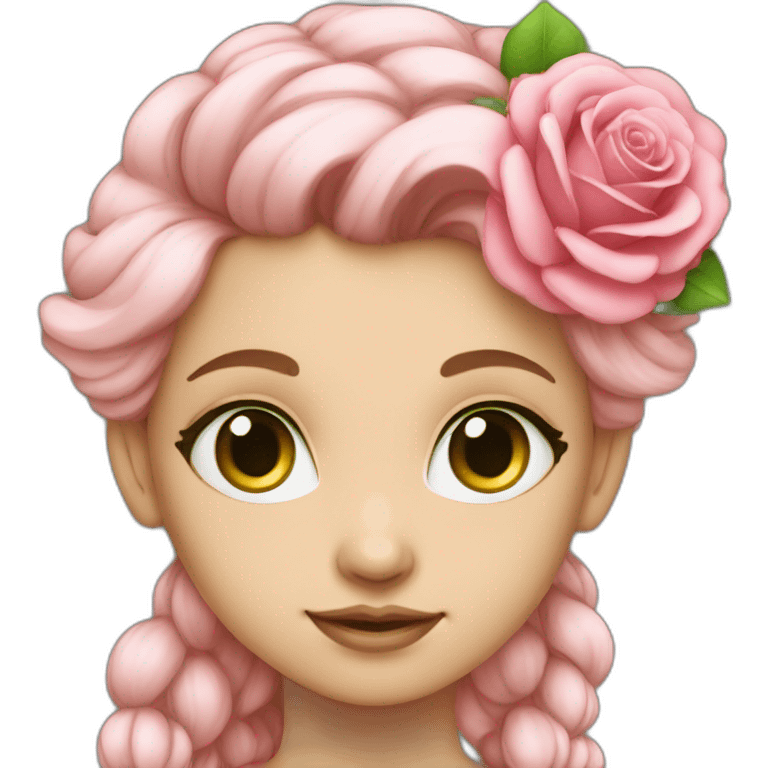 Girl with pink rose in hair and green eyes emoji