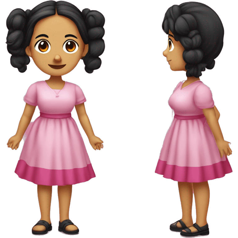 Mariana Bracetti Cuevas was a patriot and leader of the Puerto Rico independence movement. Pink dress. 2 pigtails. Dark hair old woman. emoji