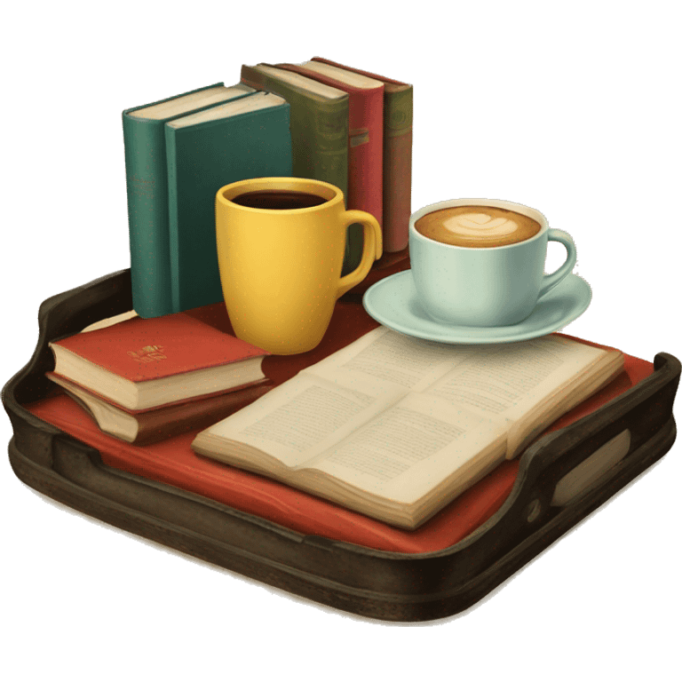 vintage tray with books and coffee  emoji