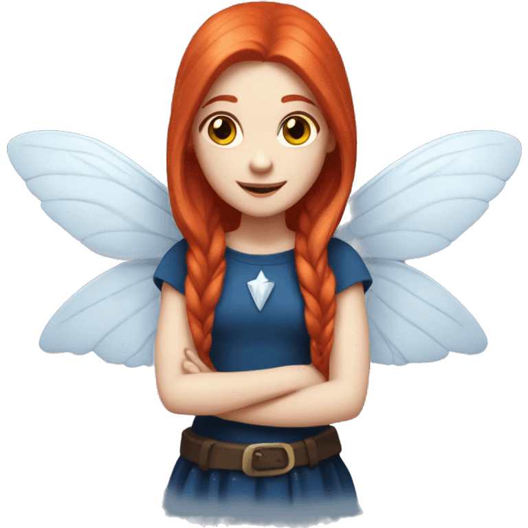 a white-skin fairy-girl-with-wings with long-straight-red-hair and dark-blue-top emoji