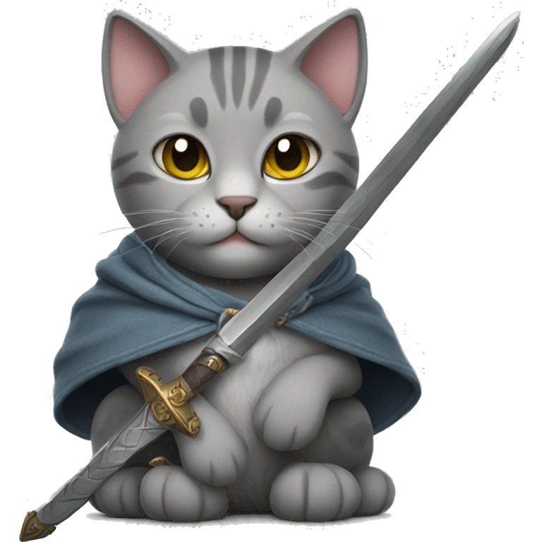 gray cat with a nice and cute sword emoji