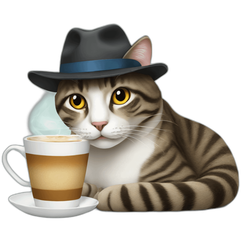 Cat with a hat drinking coffee emoji