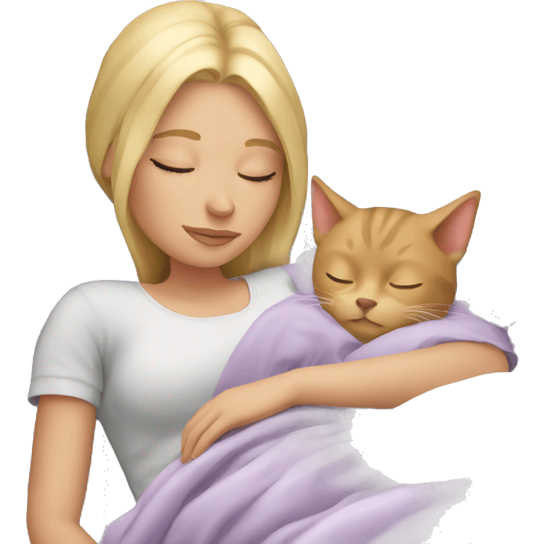 Blonde girl sleep with cat emoji