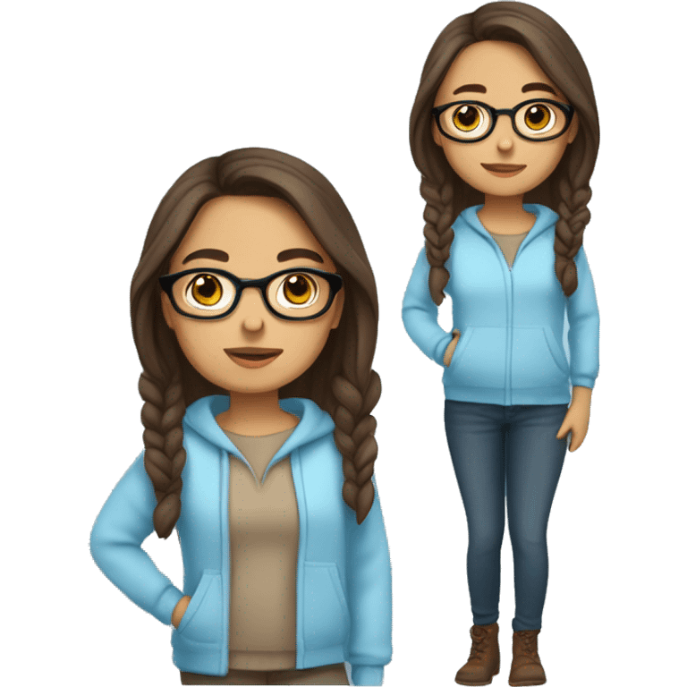 hispanic girl, long brown hair, brown eyes, full body, glasses, young, light blue winter sweater emoji