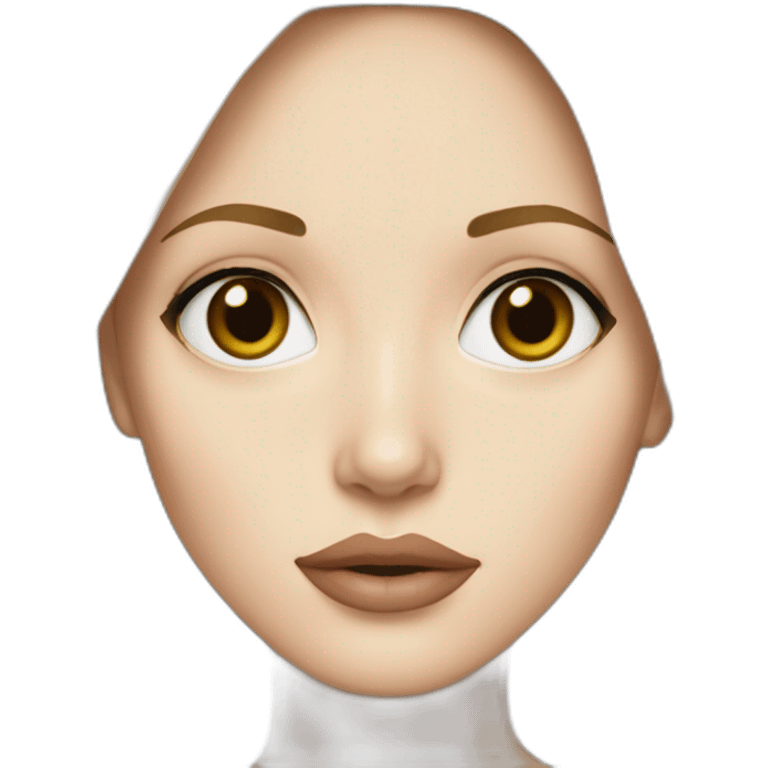 Girl with Angelina jolie shaped face, blonde, with hazel eyes, small nose and medium lips and eyeliner  emoji