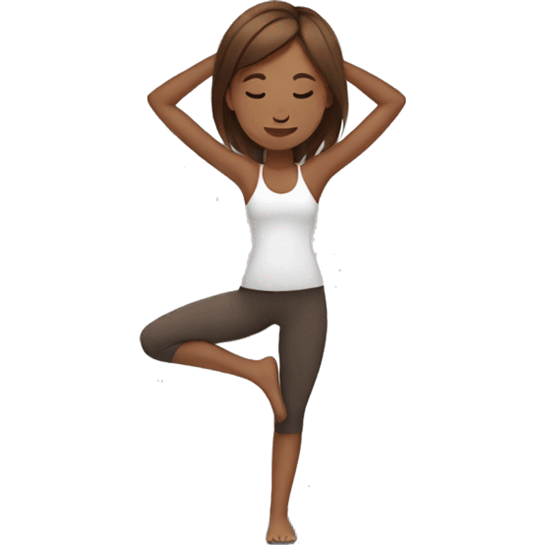 Girl doing yoga with brown hair emoji