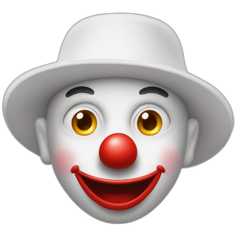 un clown avec nez rouge, sourcil arqués juste qu’en bas de ces yeux ovales des longues  boucles blondes et un long chapeau haut de forme   emoji