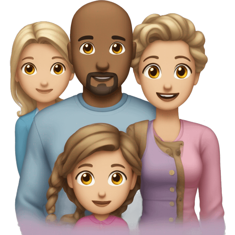 Family bald man with a goatee lady with brown hair little girl with brown hair big girl with brown hair  emoji