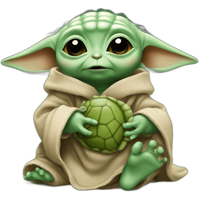 baby yoda crying and eating a turtle emoji