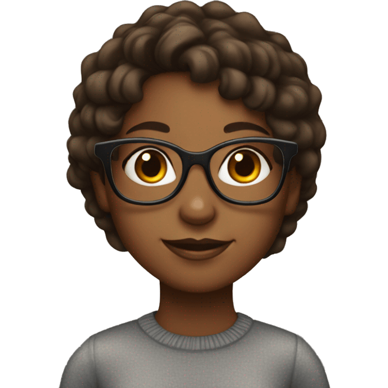  Brown skin girl with glasses and brown hair emoji