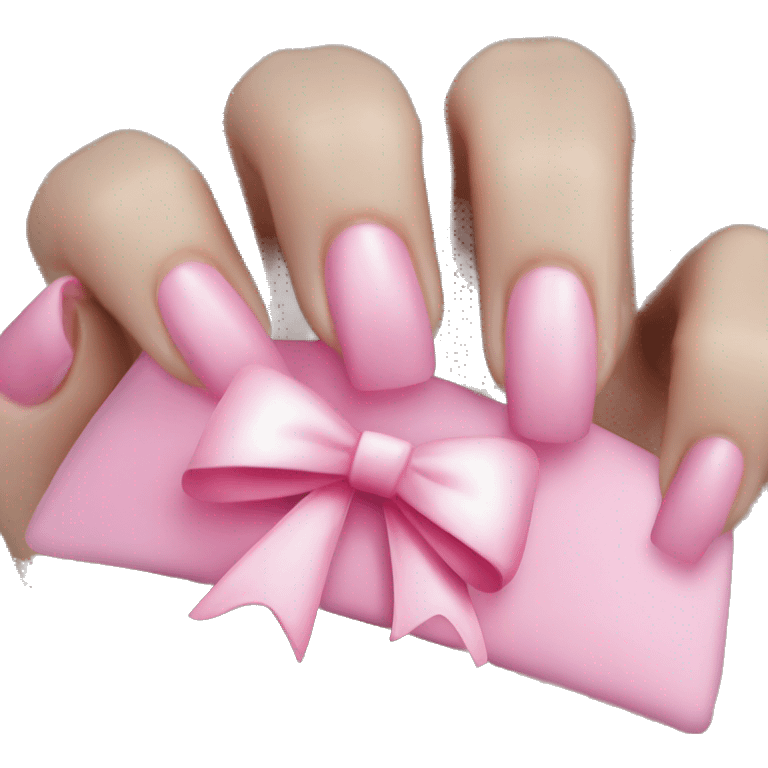 Acrylic nails with pink bow on hand emoji