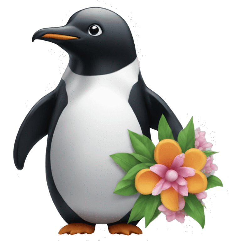 A penguin handle a flowers emoji