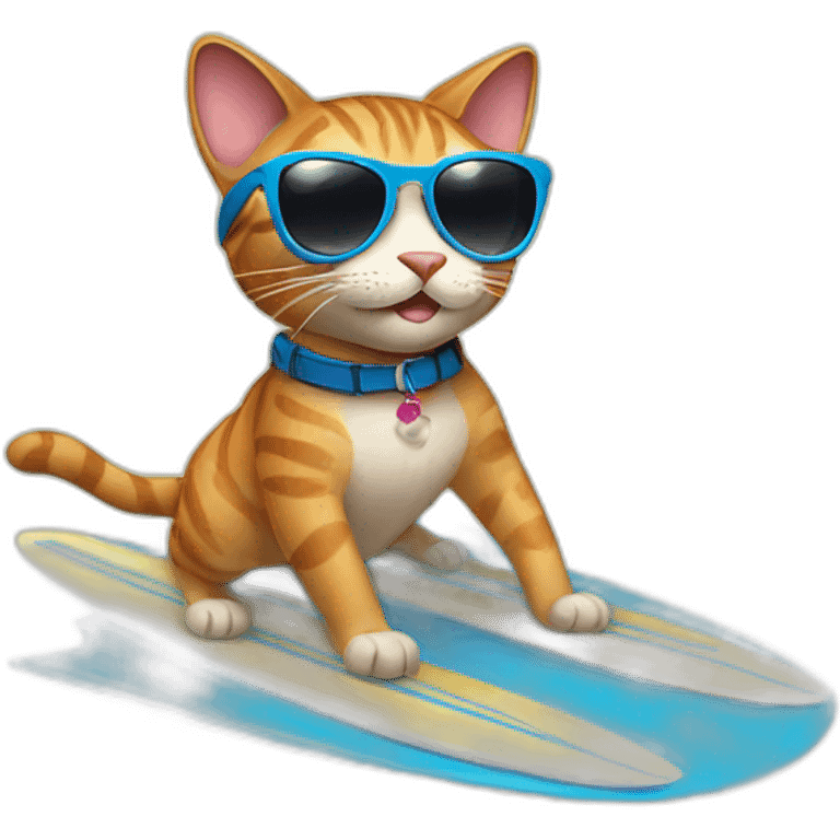 A cat wearing sunglasses surfing emoji