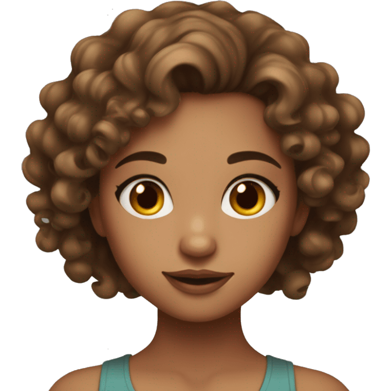 girl with brown curly wavy hair with full face makeup , brown eyes  emoji