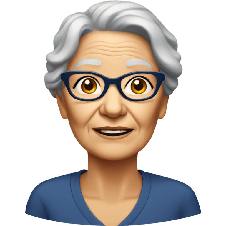 Older woman with wrinkles on the face, dark blue rectangular spectacles emoji