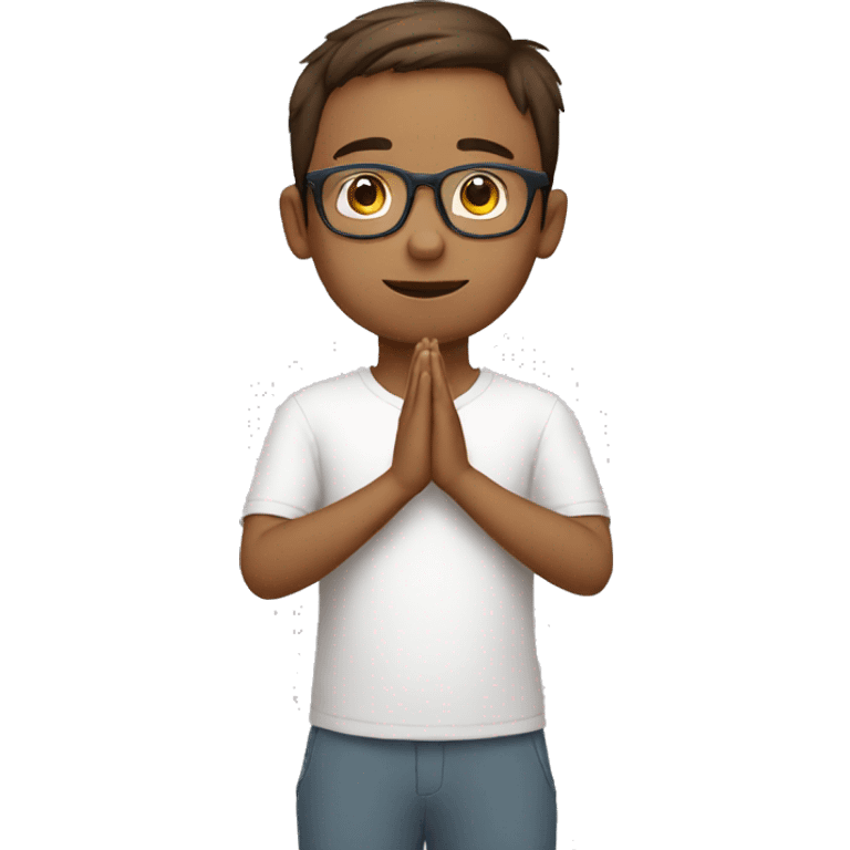 boy doing namaste with wearing specs indian white emoji