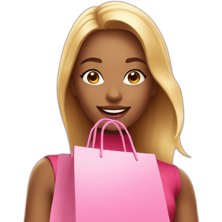 influencer taking selfie with a pink shopping bag emoji