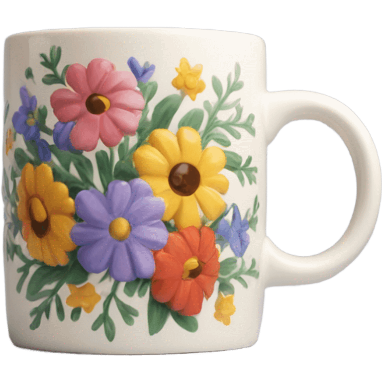 ceramic mug with flowers painted on it emoji