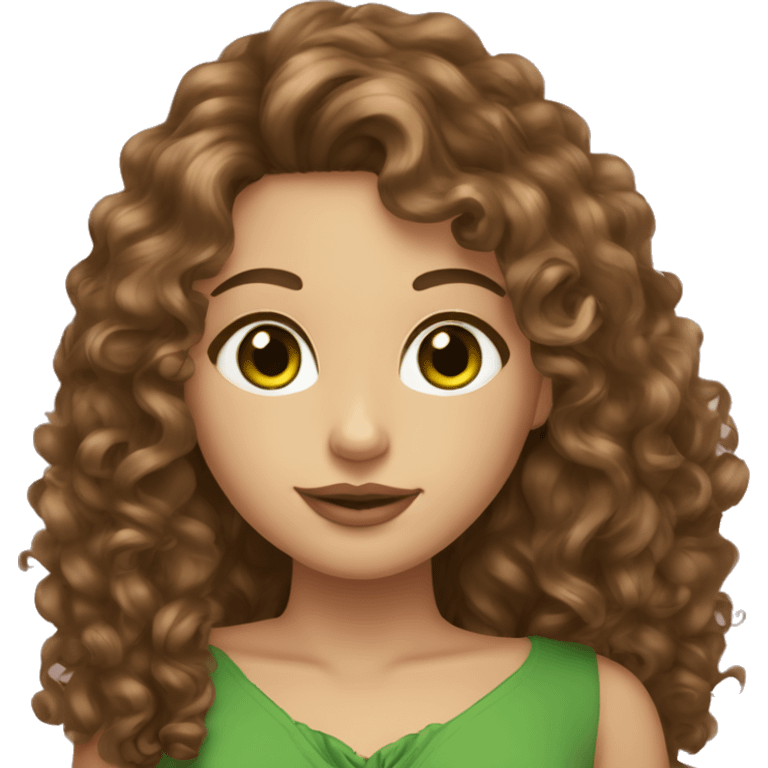 Curly brunette with long hair green eyes sunskin and plump lips  emoji