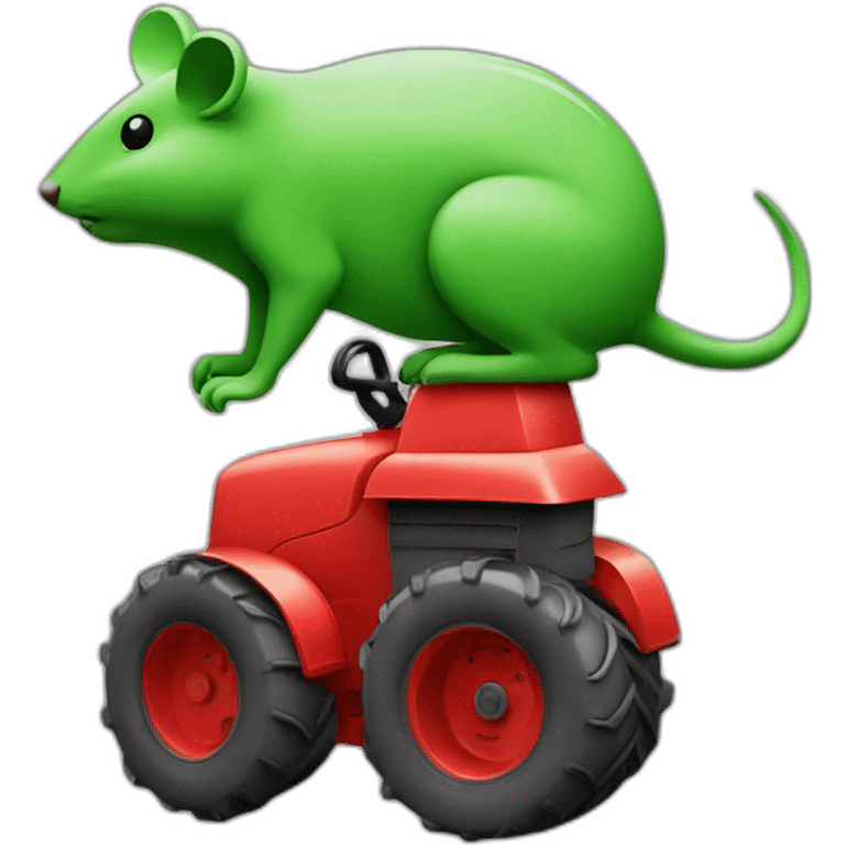 Une souris verte sur un tracteur rouge emoji