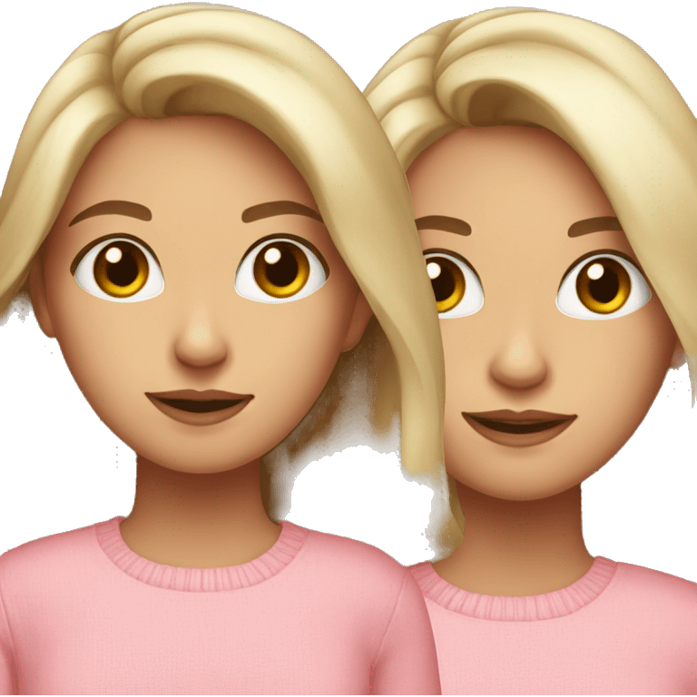 girl with brown eyes, brown with blonde highlights medium hair, pink sweater emoji