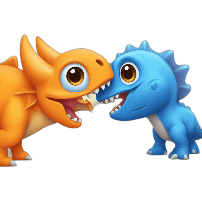 orange cute pterodactyle and blue triceratops shaking hands emoji