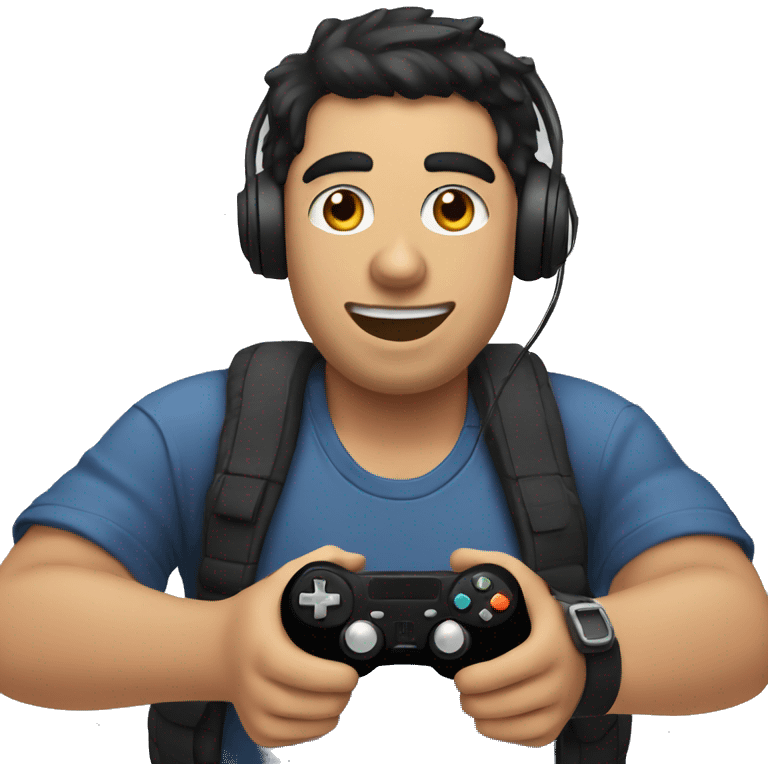 guy with black hair playing video games with ª controller emoji