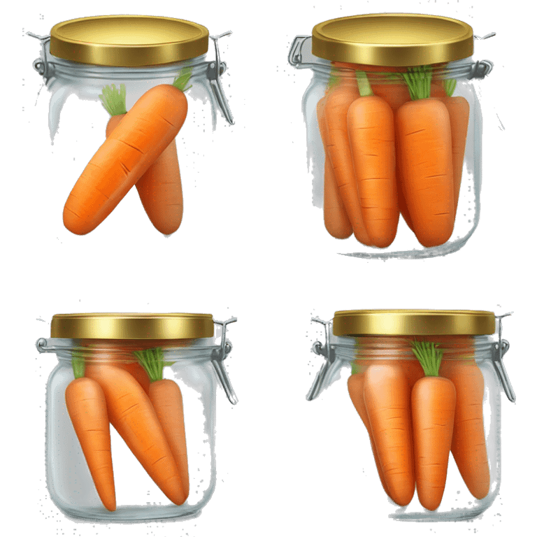 Realistic sliced carrots in a glass jar with a gold screw on lid on the top. emoji