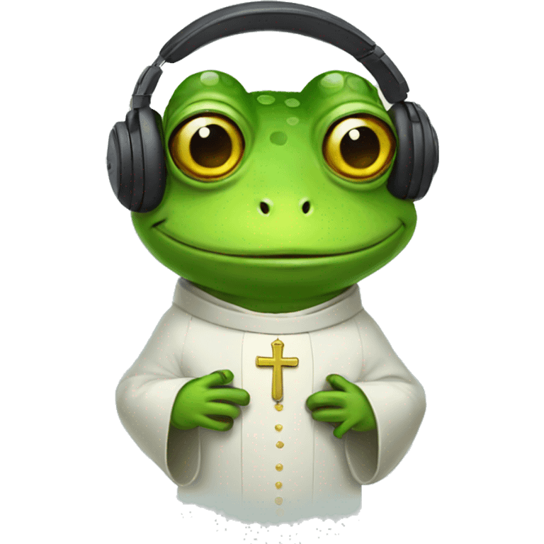 frog wearing headphones dressed as a priest emoji