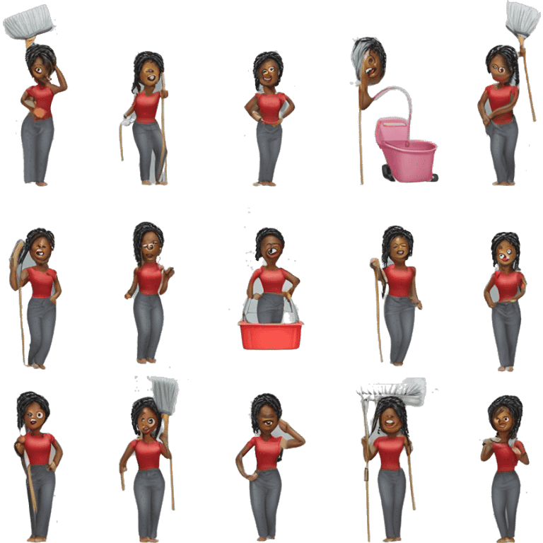 Black woman with red knotless braids holding a mop for a cleaning company nice body  emoji