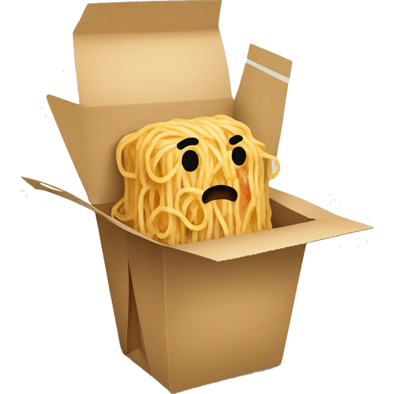 Chinese food takeout box with spaghetti inside no face emoji