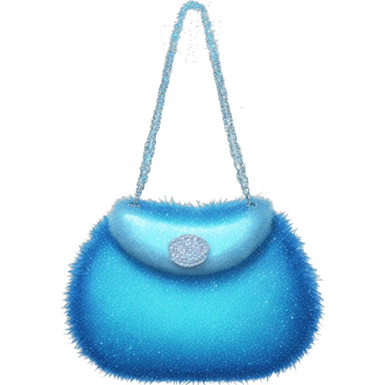 Realistic blue Sparkle glitter and fur purse. emoji