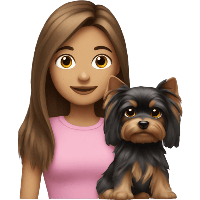 Brunette long hair girl with yorkie puppy emoji