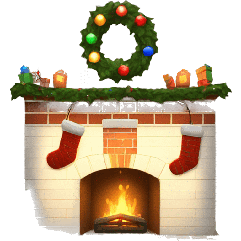 Brick Fireplace with and Christmas lights and stockings emoji