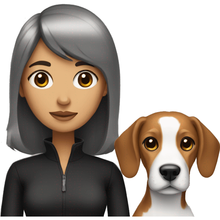 A woman with black-hair and a beagle emoji