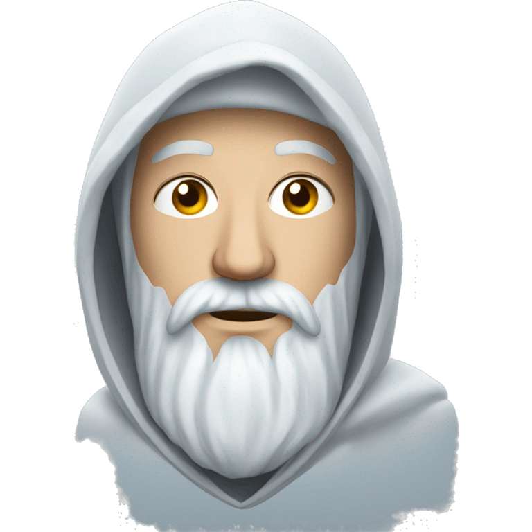 Russian man with beard in a hood covered with snow and ice emoji