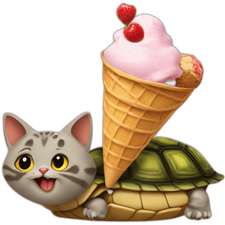 cat eats an ice-cream on a turtle emoji