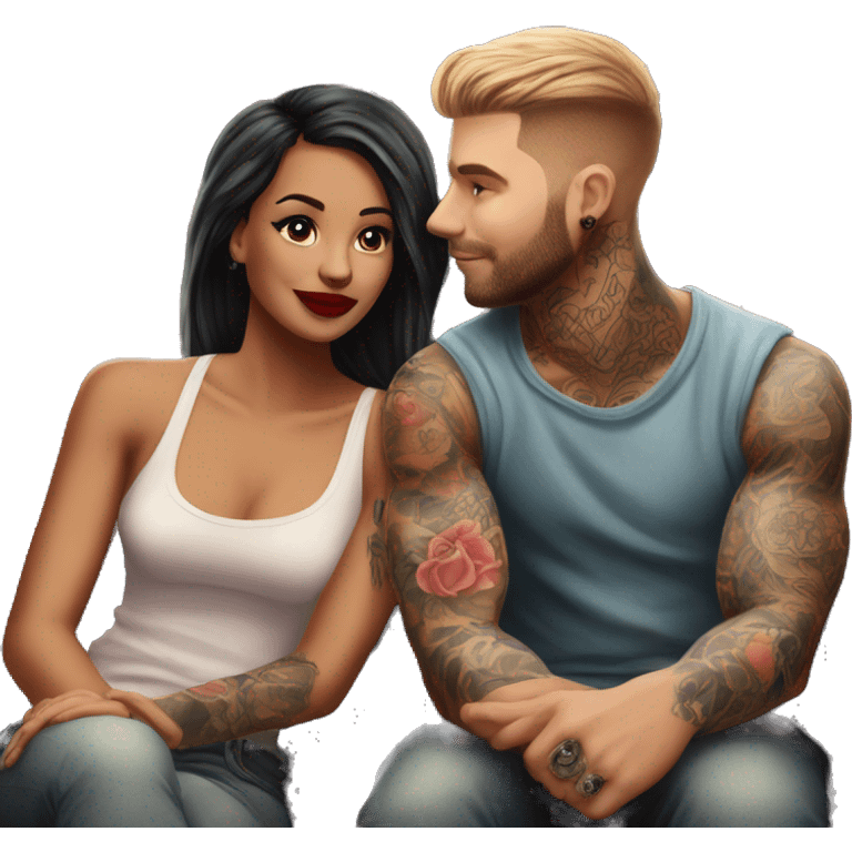 Romantic movie theater date for beautiful tattooed couple emoji