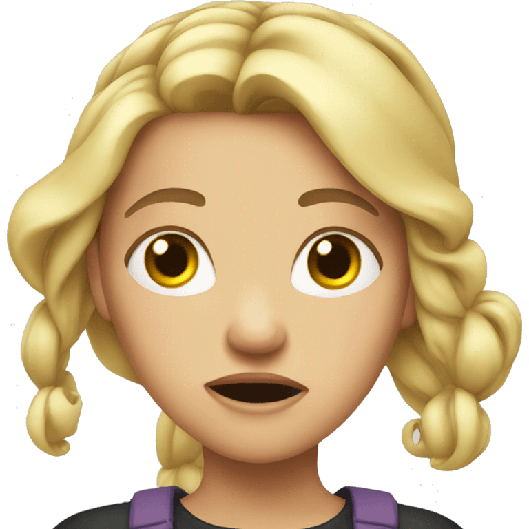 blonde, girl, ponytail, scared emoji