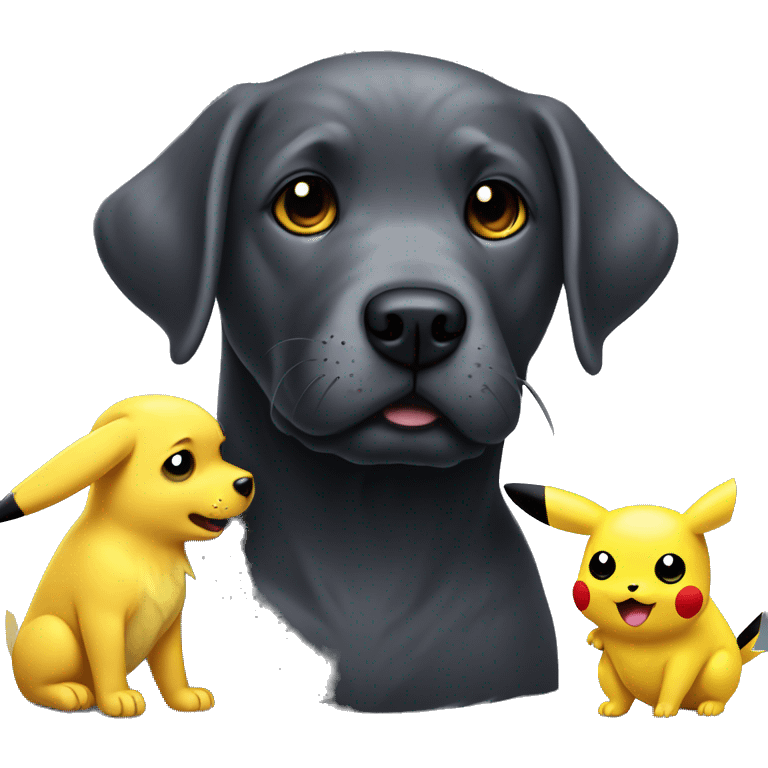 Charcoal Labrador fighting pikachu  emoji